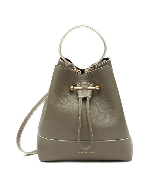 Strathberry 'lana Osette' Midi Leather Drawstring Bucket Bag in Green Lyst UK