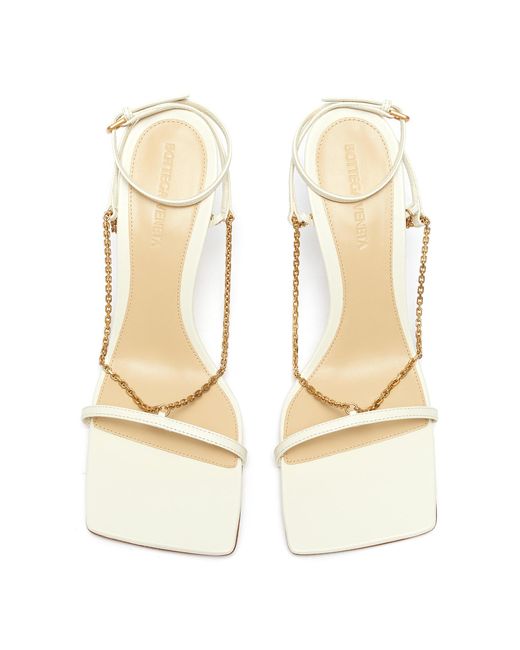Bottega Veneta Chain Anklet Square Toe Leather Sandals In White Lyst