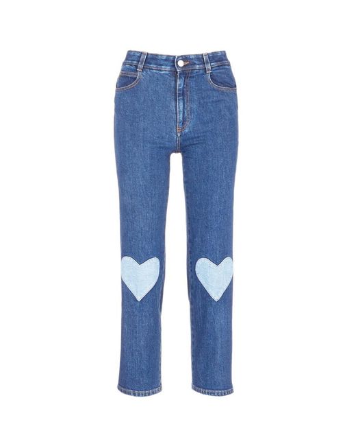 Stella McCartney Blue Heart Knee Patch Cropped Jeans