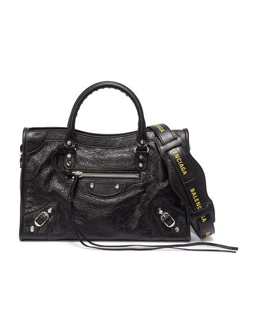 Balenciaga 'classic City' Logo Strap Small Leather Shoulder Bag in Black |  Lyst
