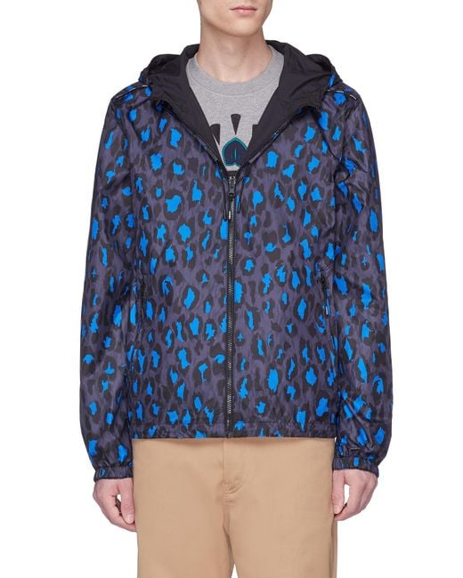 KENZO Leopard Print Reversible Windbreaker Jacket in Blue for Men