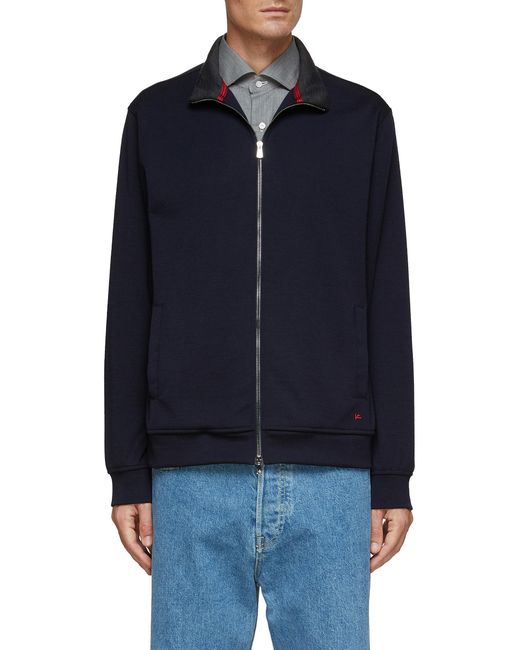 Isaia Wool Dual Zip Front Double Face Tracksuit Jacket in Black (Blue ...