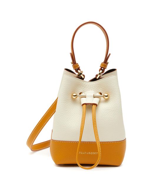 Strathberry 'lana Osette' Leather Drawstring Bucket Bag in White,Orange