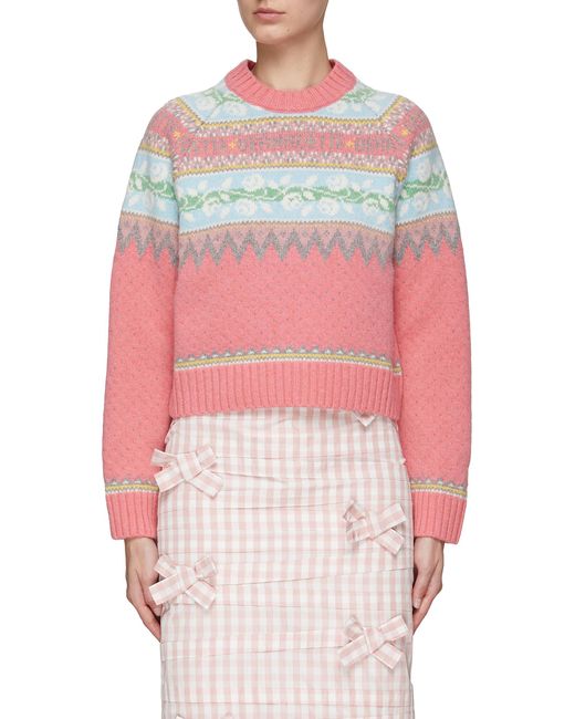BERNADETTE Fair Isle Intarsia Crewneck Knit Sweater in Pink | Lyst UK