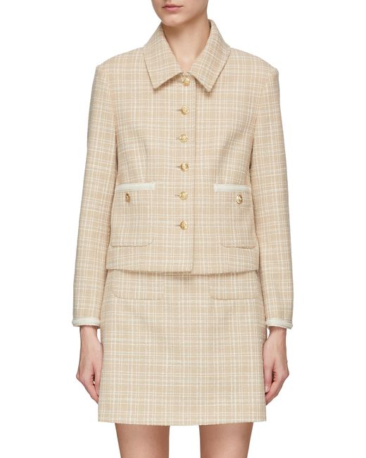 DUNST Gold Toned Button Shirt Collar Tweed Jacket in Natural | Lyst