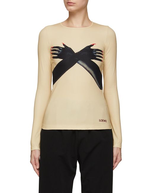 Loewe Natural Glove Print Tight Fitted Long Sleeve Top
