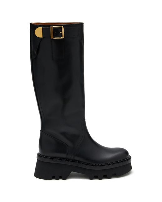 Chloé Owena Tall Leather Boots in Black | Lyst