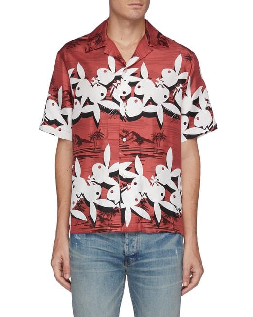 Amiri Playboy Bunny Silk Hawaiian Shirt Men Clothing Shirts Short ...