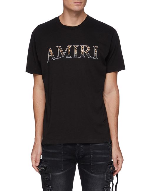 Amiri Leopard Print Logo Cotton Crewneck T-shirt Men Clothing T