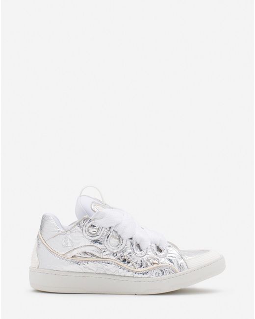 Lanvin White Curb Sneakers In Crinkled Metallic Leather for men
