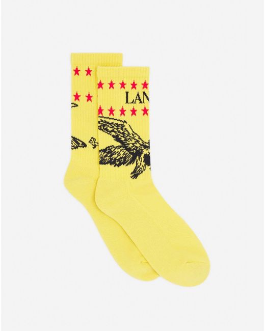 Lanvin Yellow X Future Logo And Cotton Eagle Socks for men