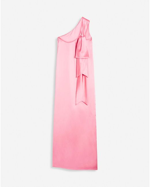 Lanvin Pink Long Asymmetrical Dress With A Ribbon Detail