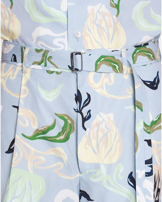 Lanvin Blue Floral Print Belted Shorts for men