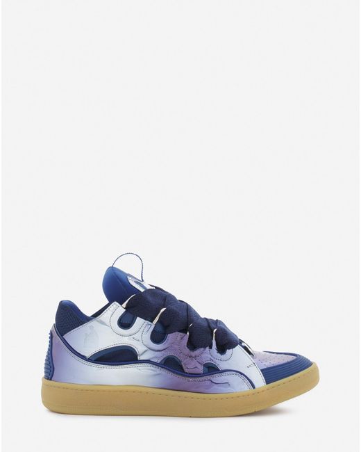 Lanvin Blue Curb Sneakers In Metallic Leather for men
