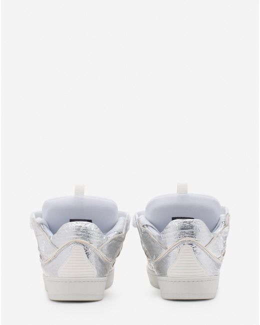Lanvin White Curb Sneakers In Crinkled Metallic Leather for men
