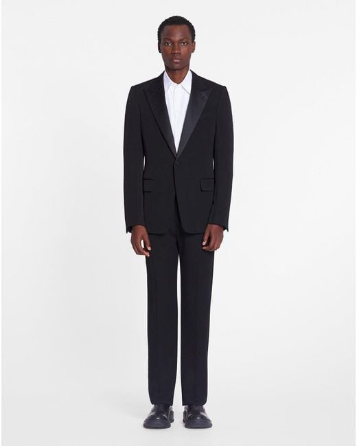 Lanvin Blue Fitted Tailored Pants With Satin Bands for men
