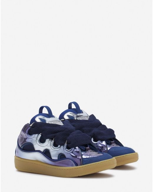 Lanvin Blue Curb Sneakers In Metallic Leather