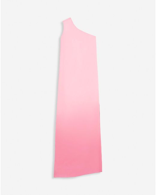Lanvin Pink Long Asymmetrical Dress With A Ribbon Detail