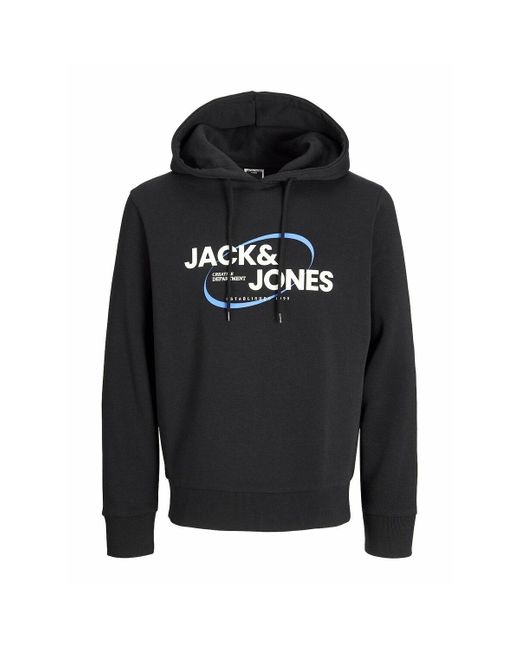 Sudadera recta con capucha y logotipo Jack & Jones de hombre de color Black