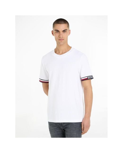 Camiseta de cuello redondo con bandas de colores Tommy Hilfiger de hombre de color White