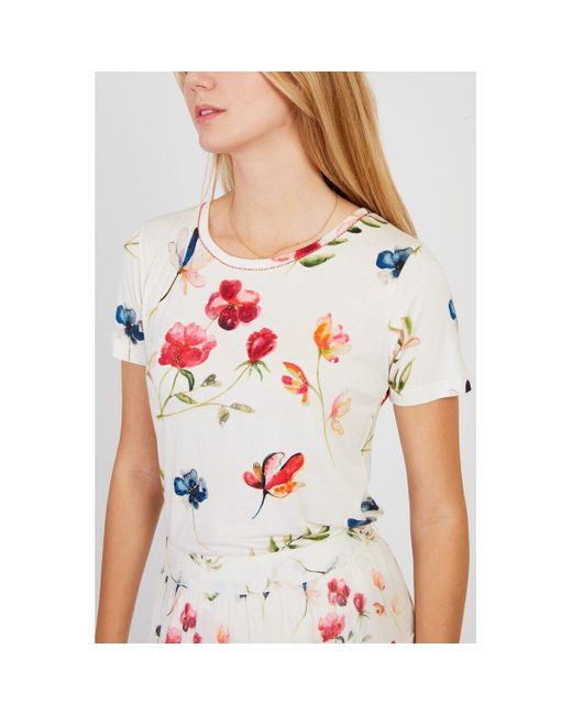 Camiseta de cuello redondo estampada ZIZANIE Rene' Derhy de color White