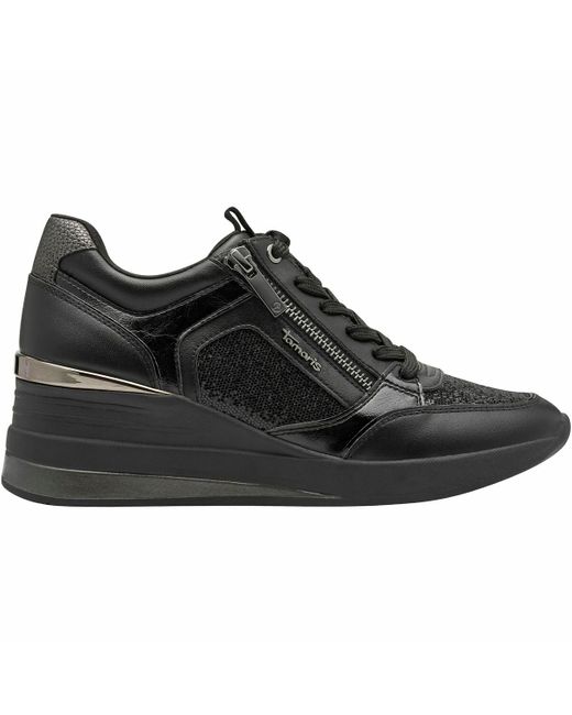 Zapatillas con cuña, cremalleras y cordones Tamaris de color Black
