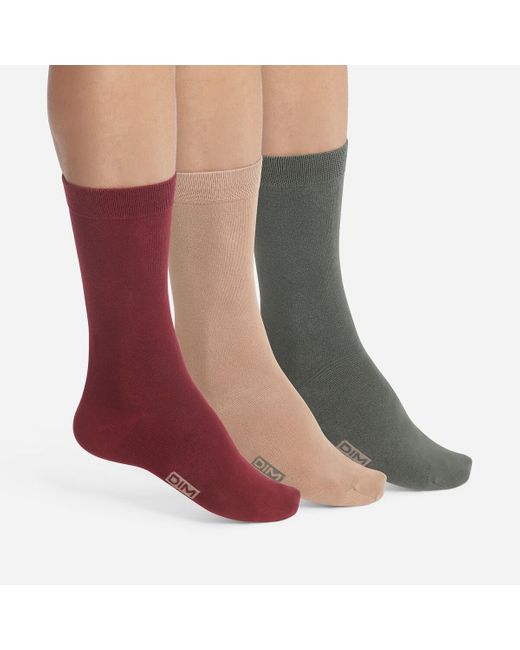 Lote de 3 pares de calcetines lisos hasta la rodilla Dim de hombre de color Red