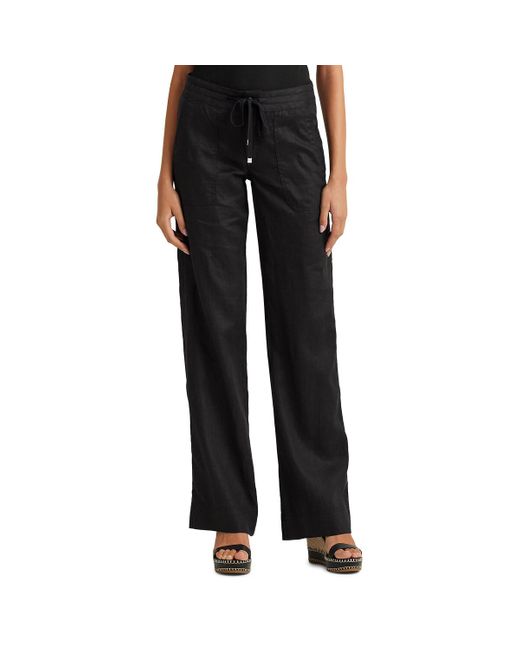 Pantalón ancho de lino con cintura elástica JOVONIE Lauren by Ralph Lauren de color Black