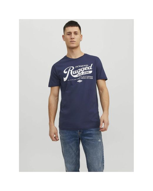 Camiseta de cuello redondo con logotipo Jack & Jones de hombre de color Blue