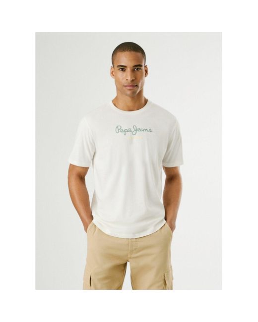 Camiseta con cuello redondo y estampado Pepe Jeans de hombre de color White