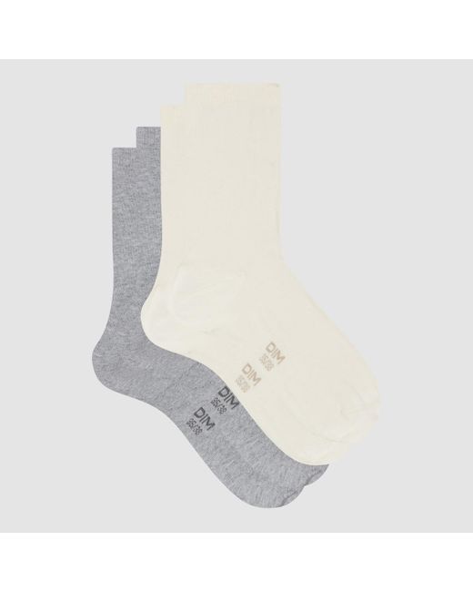 Lote de 2 pares de calcetines semialtos Dim de color White