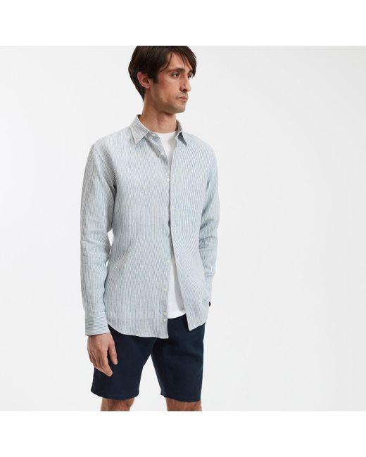 Camisa recta de lino a rayas de manga larga LA REDOUTE de hombre de color Blue