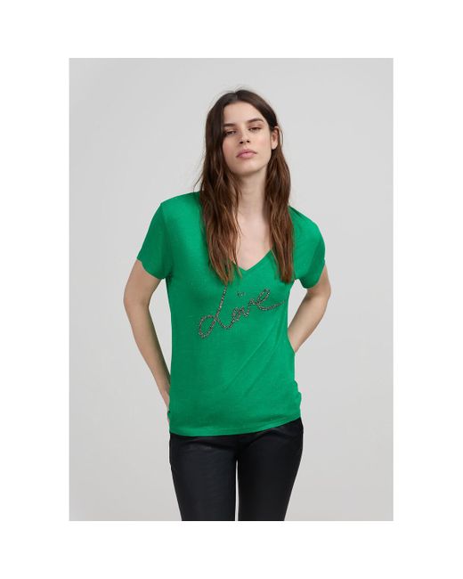 Camiseta de manga corta con cuello de pico IKKS de color Green