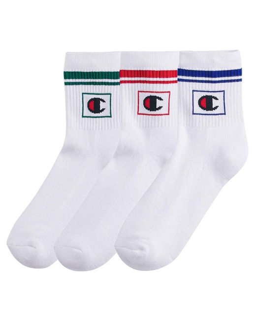 Lote de 3 pares de calcetines grandes con logotipo Champion de hombre de color White