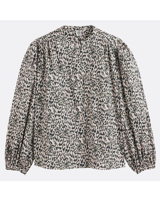 Camisa oversize con cuello mao y estampado animal print LA REDOUTE de color Gray