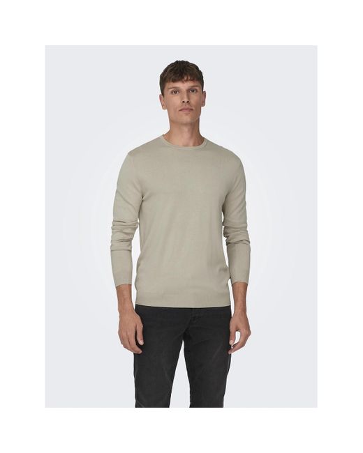 Jersey ligero de cuello redondo, recto Only & Sons de hombre de color Gray
