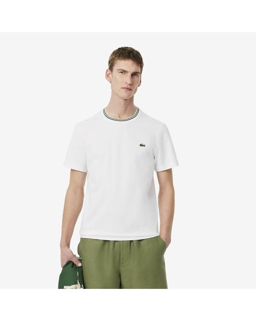 Camiseta regular fit con rayas en el cuello Lacoste de hombre de color White