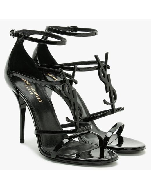 cassandra open sandals with black monogram in patent leather
