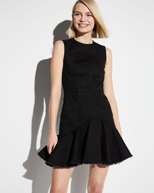Alexander McQueen Sleeveless Fit&flare Denim Dress in Black Lyst