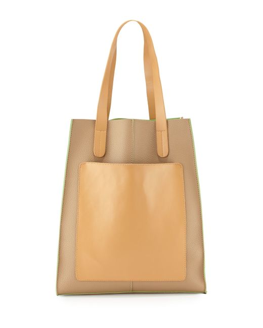 Neiman marcus Colorblock Leather Tote Bag in Beige (NATURAL/GR) - Save 34% | Lyst