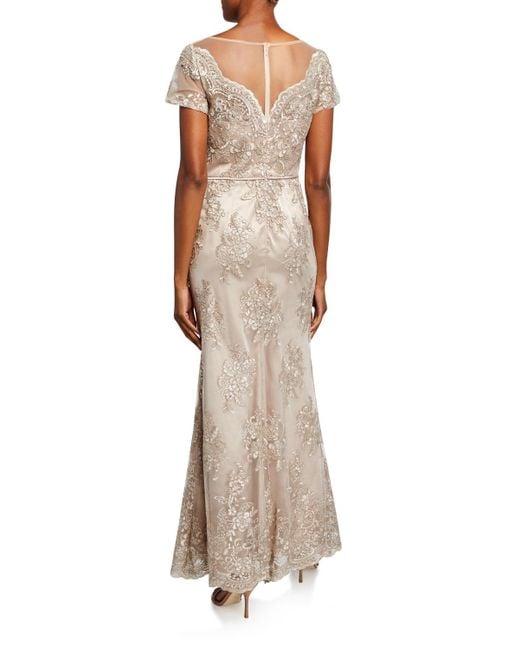 js collections scalloped embroidered gown