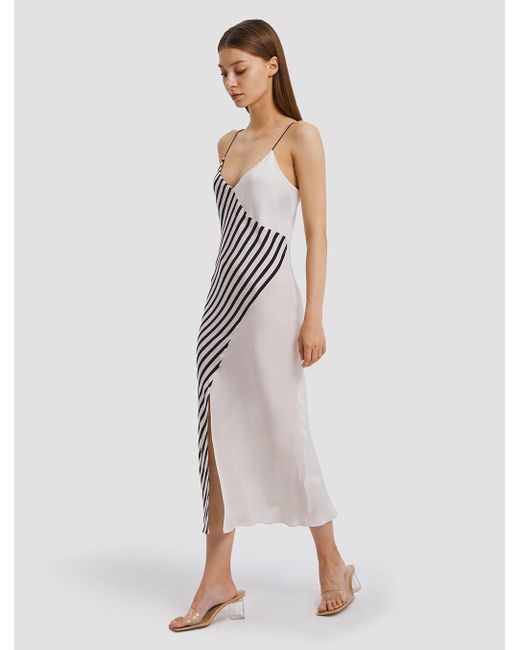 white silk slip dress midi