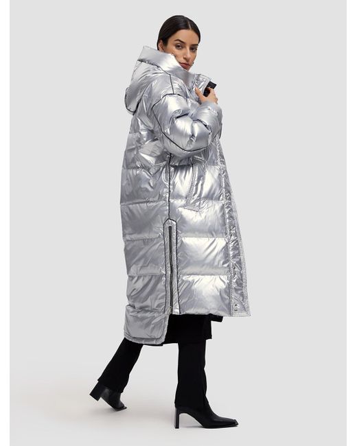 silver shiny puffer jacket