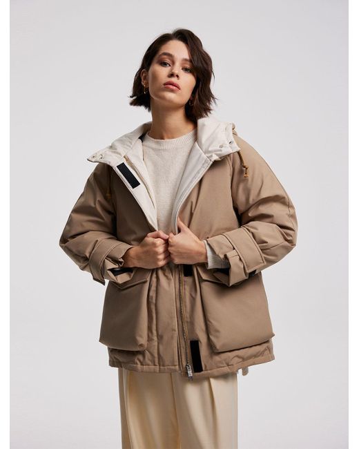 camel coloured puffer jacket