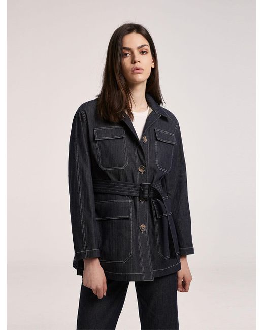 belted denim jacket black