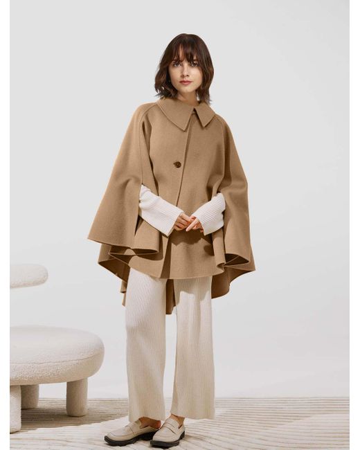 Lattelier Buttoned Wool Cape Coat in Camel (Natural) - Lyst