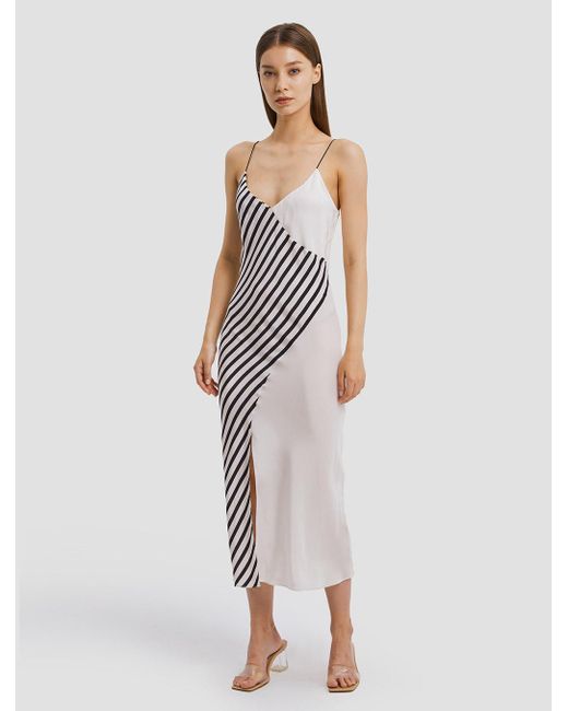 white silk slip dress midi