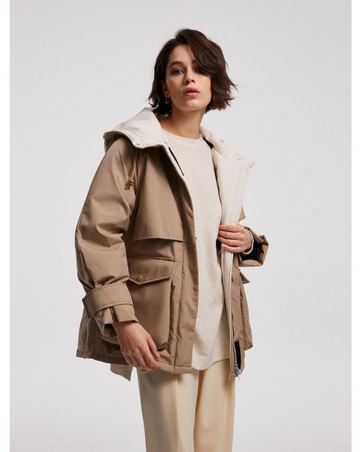 camel coloured puffer jacket