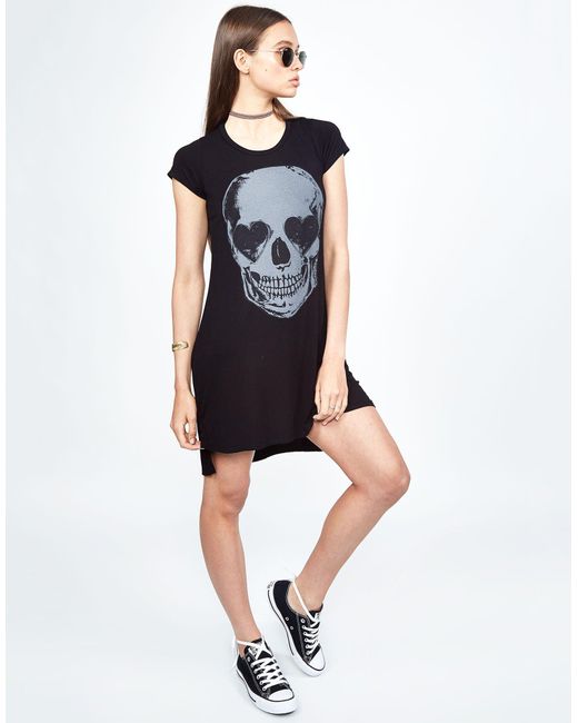 Lauren Moshi Synthetic Mirabella Heart Eye Skull T-shirt Dress in Black -  Lyst