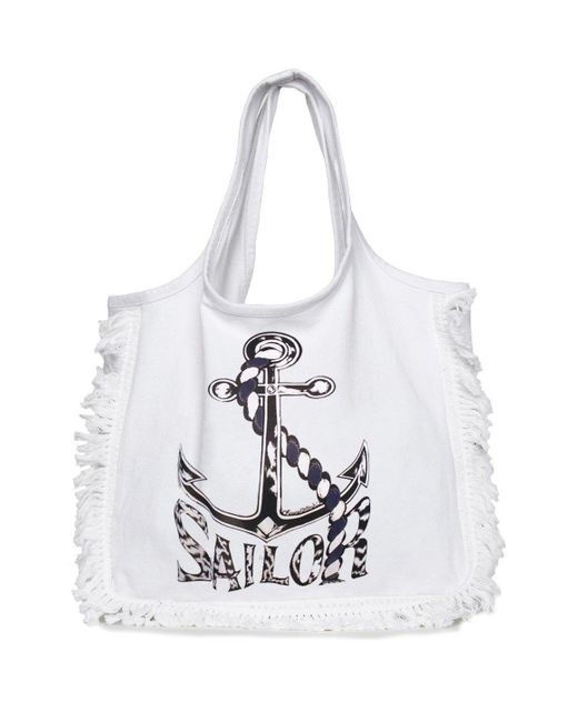 Lauren Moshi White Miley Color Sailor Fringe Tote Bag